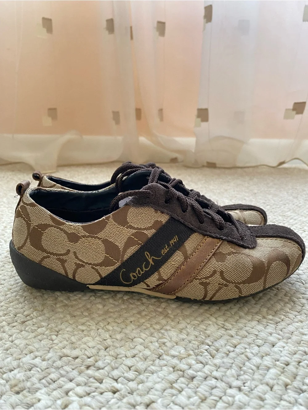 Coach Brown Signature Pattern Lace-Up Sneakers